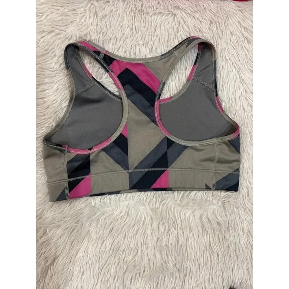 Nike Sports Bra Size M Pink Gray Racerback Dri Fit Swoosh Logo Workout Lot of 2